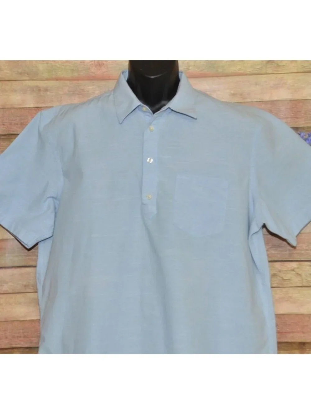 Banana Republic Mens XL Blue Popover Shirt Short Sleeve 100% Cotton Soft Wash